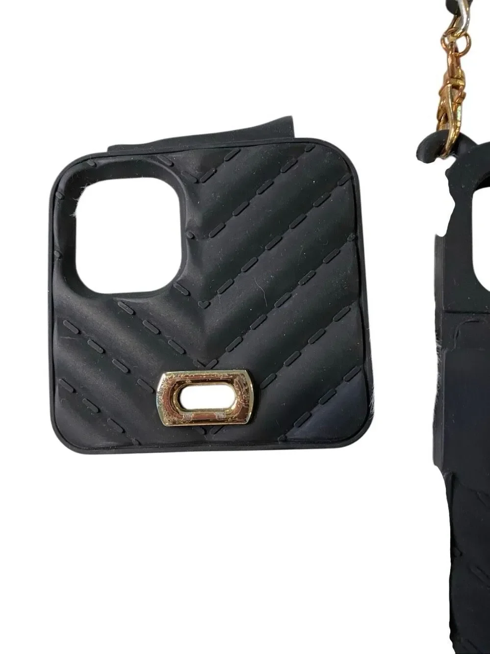 Flawed Black Quilted Crossbody iPhone 11 Case Wallet Chain Card Holder Silicone